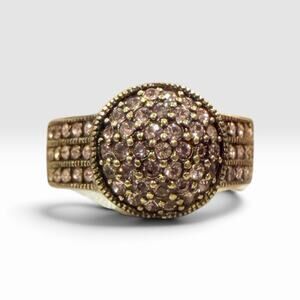 Heidi Daus Pink Pave Rhinestone Brass Dome Ring Size 10 1/2 Vintage Retired